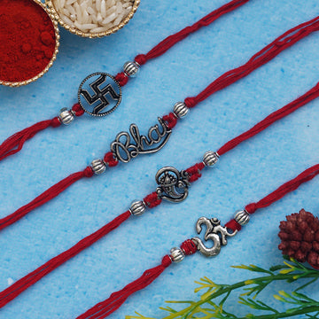 Rakhi Set – Antique Silver Design with Free Chawal & Kumkum