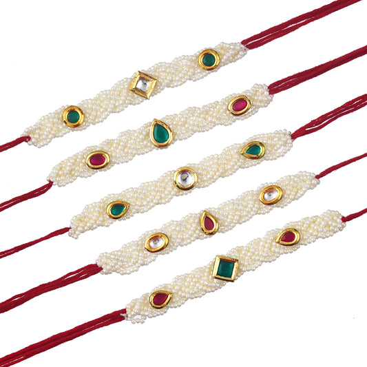 Pearl Beaded Rakhi Set with Free Kumkum & Chawal