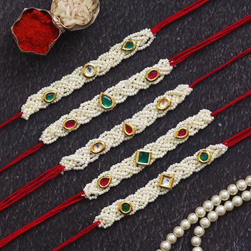 Pearl Beaded Rakhi Set with Free Kumkum & Chawal