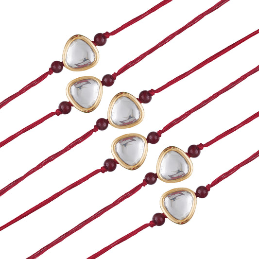 Minimalist Kundan Rakhi Set with Free Kumkum & Chawal