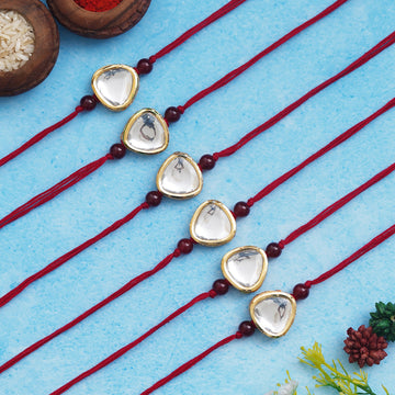 Minimalist Kundan Rakhi Set with Free Kumkum & Chawal
