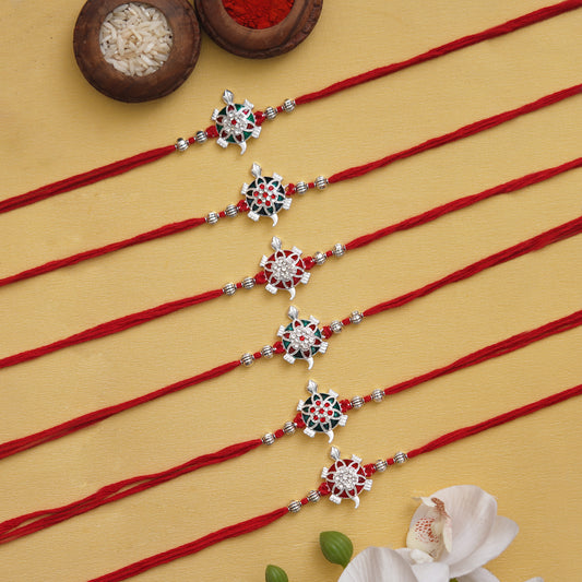 Traditional Chakra Rakhi Set with Free Kumkum & Chawal