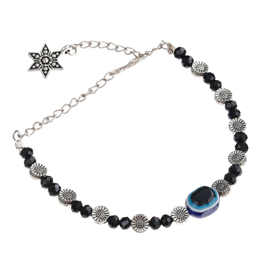 Black Beaded Evil Eye Bracelet Rakhi with Free Chawal & Kumkum
