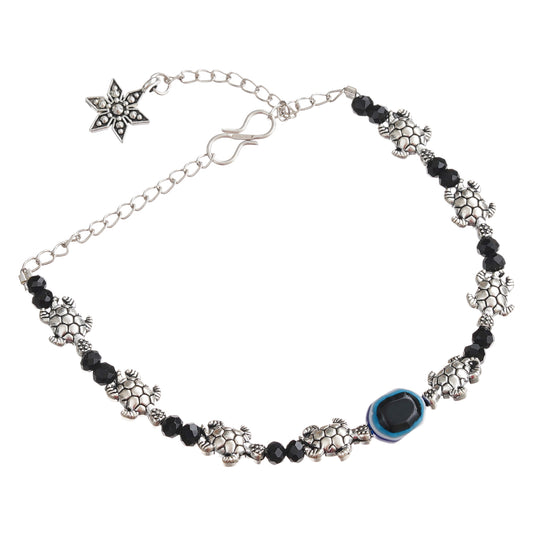 Black Beaded Evil Eye Bracelet Rakhi with Free Chawal & Kumkum
