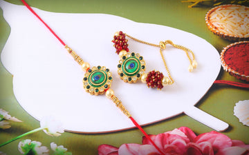 Peacock Design Rakhi & Bracelet Set with Free Chawal & Kumkum