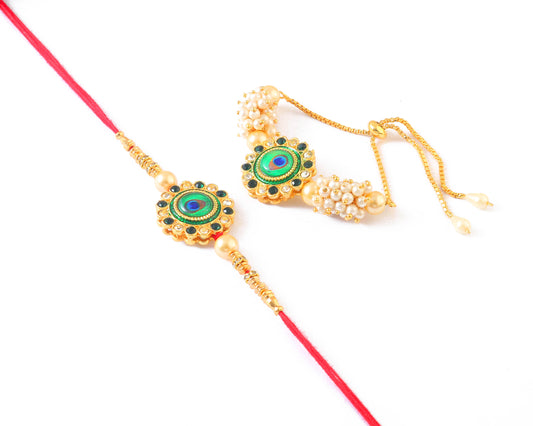 Peacock Design Rakhi  Set with Free Chawal & Kumkum