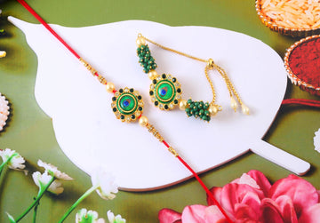 Peacock Design Rakhi Set with Free Chawal & Kumkum