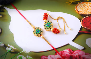 Peacock Design Rakhi Set with Free Chawal & Kumkum