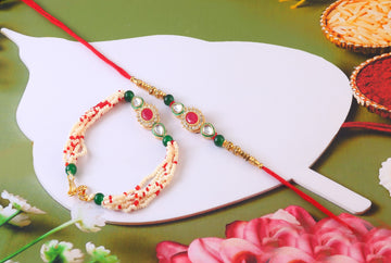 Kundan Rakhi Set with Free Chawal & Kumkum