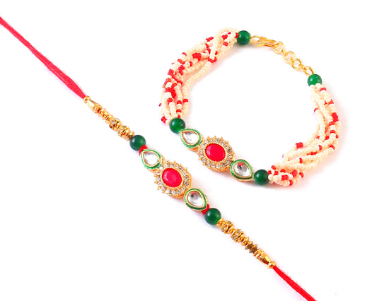Kundan Rakhi Set with Free Chawal & Kumkum
