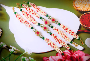 Elegant Kundan Rakhi Set with Free Chawal & Kumkum