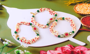 Elegant Kundan Rakhi Set with Free Chawal & Kumkum