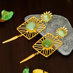 Beautiful aqua green stone earrings with long chains