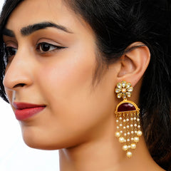 Traditional Women Brass Metal maroon Latkan Jhumka Earrings