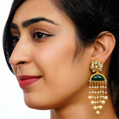 Traditional Women Brass Metal green Latkan Jhumka Earrings