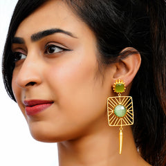 Traditional Women Brass Metal Turquoise Latkan Jhumka Earrings