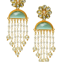 Traditional Women Brass Metal Turquoise Latkan Jhumka Earrings