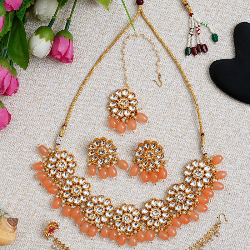 Brass Gold-plated Orange Jewellery Set