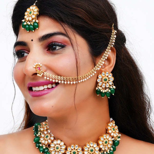 Brass Gold-plated Green, Gold Jewellery Set