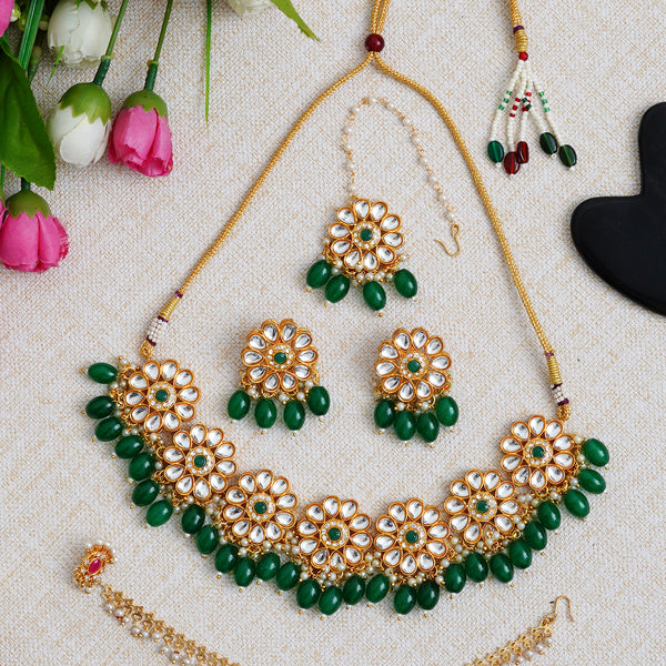 Brass Gold-plated Green, Gold Jewellery Set