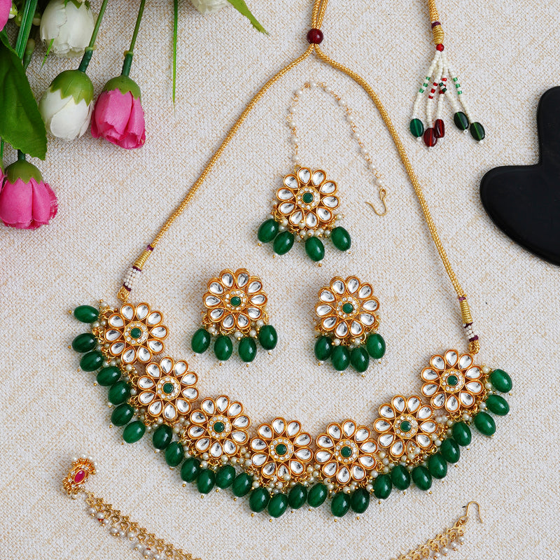 Brass Gold-plated Green, Gold Jewellery Set