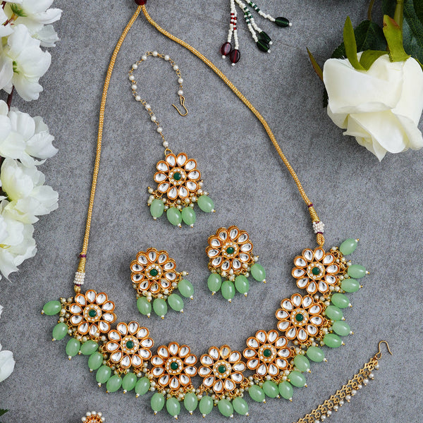 Brass Gold-plated Light Green, Gold Jewellery Set