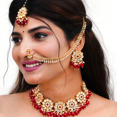 Brass Gold-plated Maroon Jewellery Set