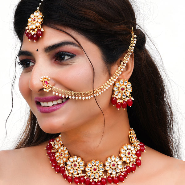 Brass Gold-plated Maroon Jewellery Set