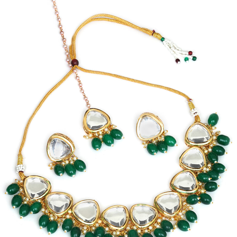 Brass Gold-plated Green Jewel Set  (Pack of 4)