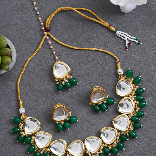 Brass Gold-plated Green Jewel Set  (Pack of 4)