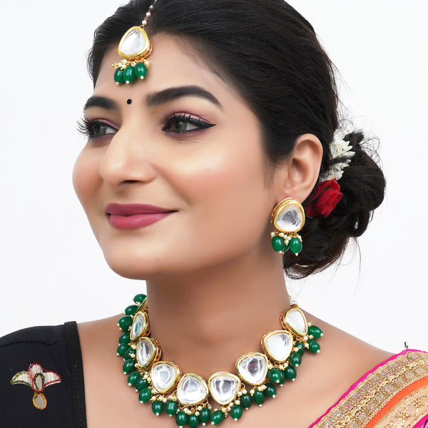 Brass Gold-plated Green Jewel Set  (Pack of 4)