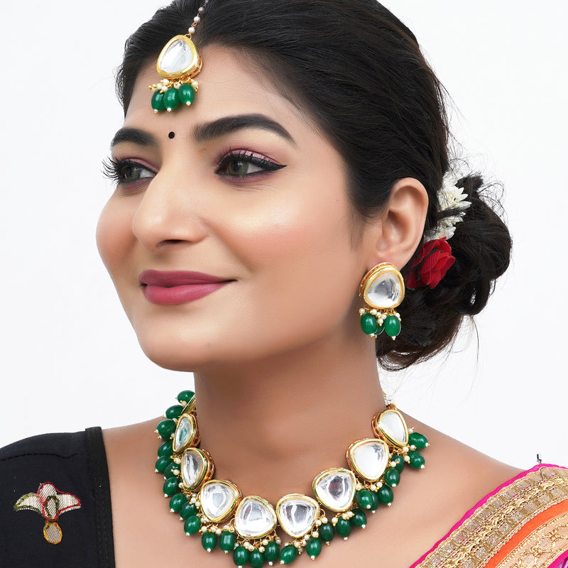 Brass Gold-plated Green Jewel Set  (Pack of 4)