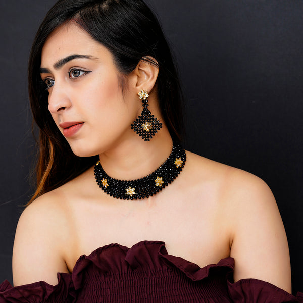 Glass Brass Black Jewellery Set