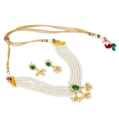 Glass Beads Gold-plated Kundan Studed Fancy Designer Jaipuri Jewellery Set for Women