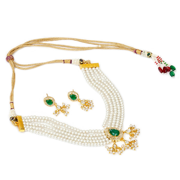 Glass Beads Gold-plated Kundan Studed Fancy Designer Jaipuri Jewellery Set for Women