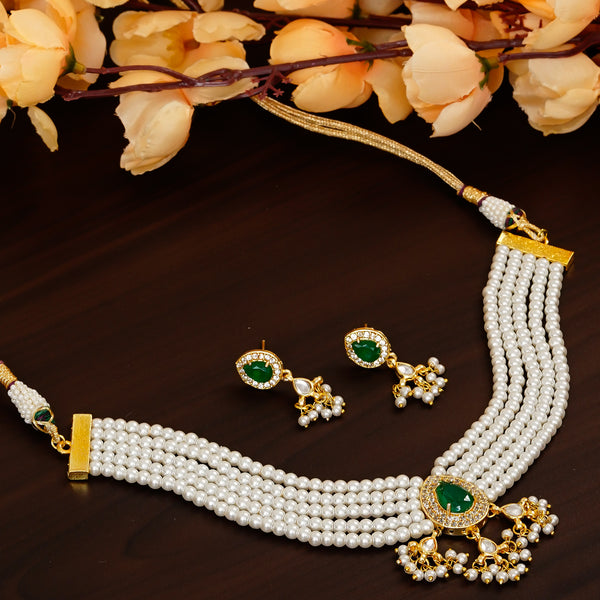 Glass Beads Gold-plated Kundan Studed Fancy Designer Jaipuri Jewellery Set for Women