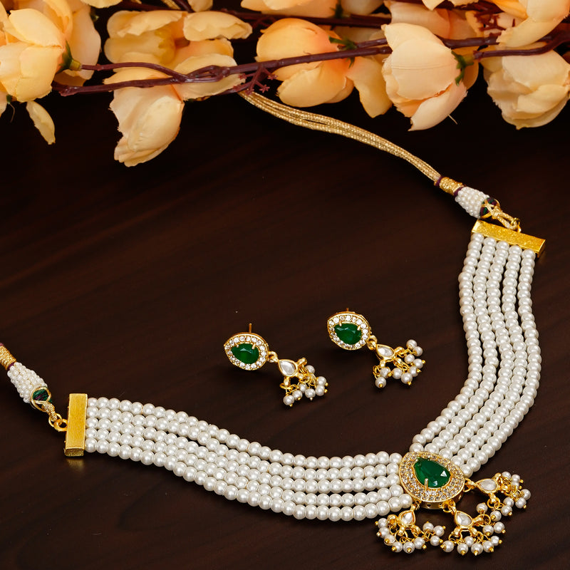 Glass Beads Gold-plated Kundan Studed Fancy Designer Jaipuri Jewellery Set for Women