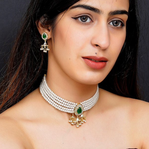 Glass Beads Gold-plated Kundan Studed Fancy Designer Jaipuri Jewellery Set for Women