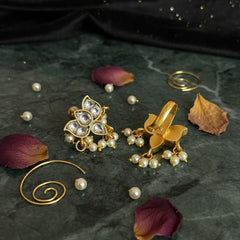 Elegant Lotus Bugadi Earrings with Pearls | Ahoora