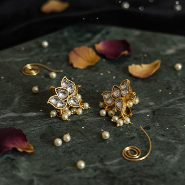 Elegant Lotus Bugadi Earrings with Pearls | Ahoora