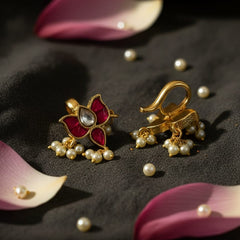Elegant Lotus Bugadi Earrings with Pearls | Ahoora