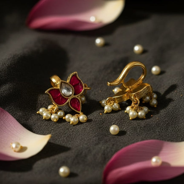 Elegant Lotus Bugadi Earrings with Pearls | Ahoora