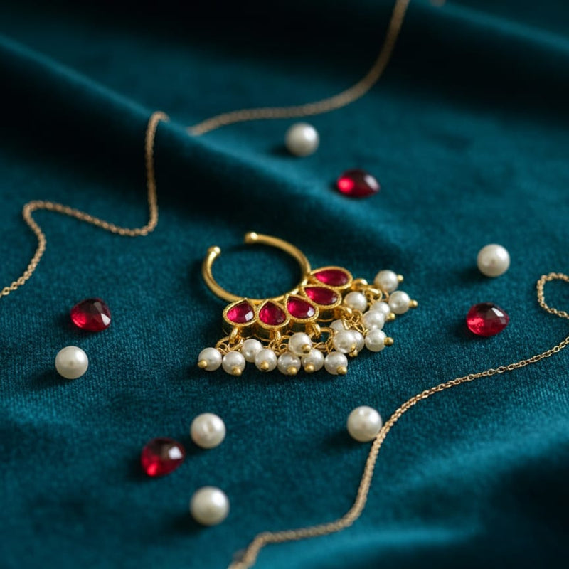 Elegant Guttapusalu Jadau Septum Nose Ring - No Piercing Required