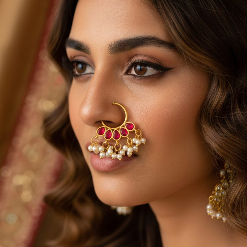 Elegant Guttapusalu Jadau Septum Nose Ring - No Piercing Required