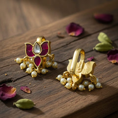 Elegant Lotus Bugadi Earrings with Pearls | Ahoora